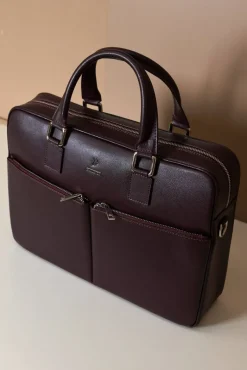 D'Arienzo Justin - Borsa Ventiquattrore in pelle di vitello bordeaux saffiano doppia tasca