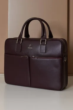 D'Arienzo Justin - Borsa Ventiquattrore in pelle di vitello bordeaux saffiano doppia tasca