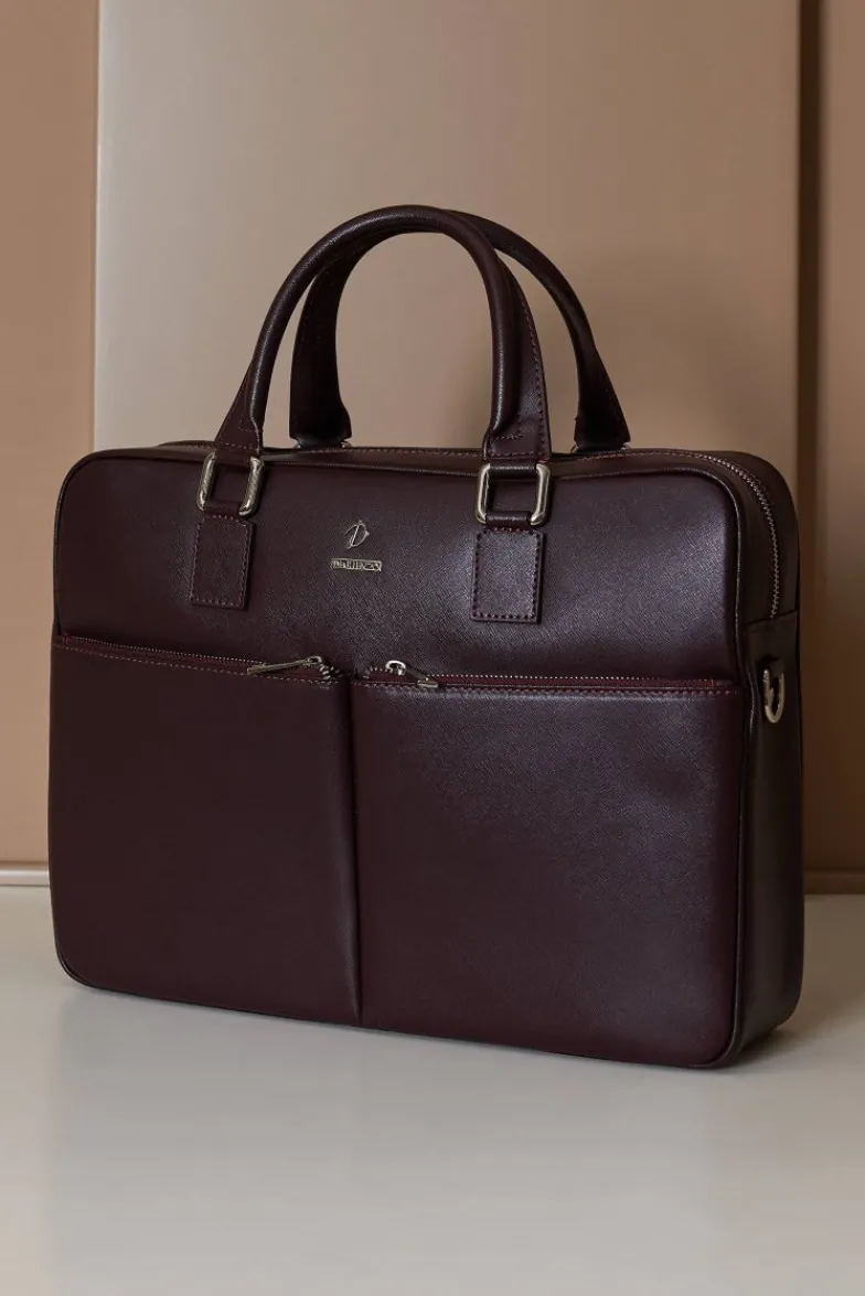 D'Arienzo Justin - Borsa Ventiquattrore in pelle di vitello bordeaux saffiano doppia tasca