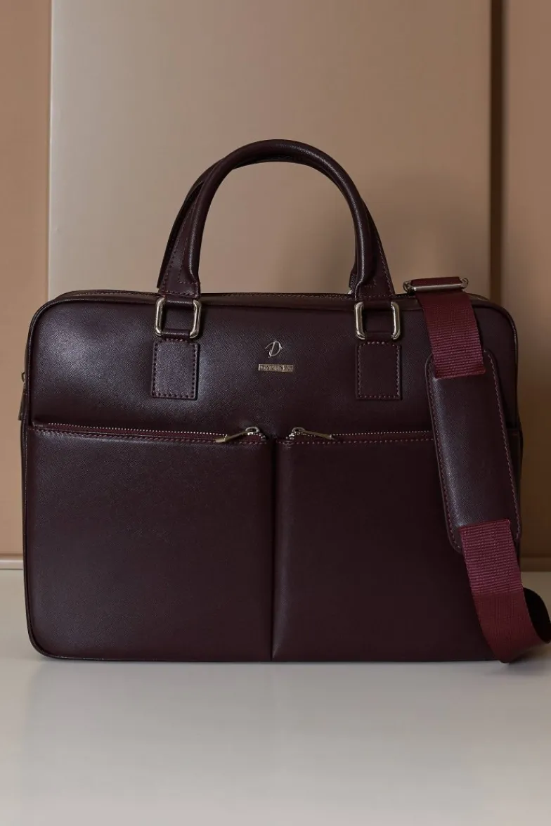D'Arienzo Justin - Borsa Ventiquattrore in pelle di vitello bordeaux saffiano doppia tasca