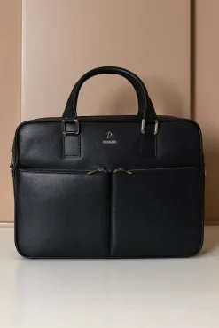 D'Arienzo Justin - Borsa Ventiquattrore in pelle di vitello nera saffiano con doppia tasca