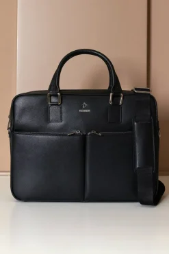 D'Arienzo Justin - Borsa Ventiquattrore in pelle di vitello nera saffiano con doppia tasca