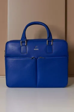 D'Arienzo Justin - Borsa Ventiquattrore in pelle di vitello bluette saffiano con doppia tasca