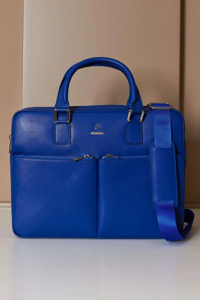 D'Arienzo Justin - Borsa Ventiquattrore in pelle di vitello bluette saffiano con doppia tasca