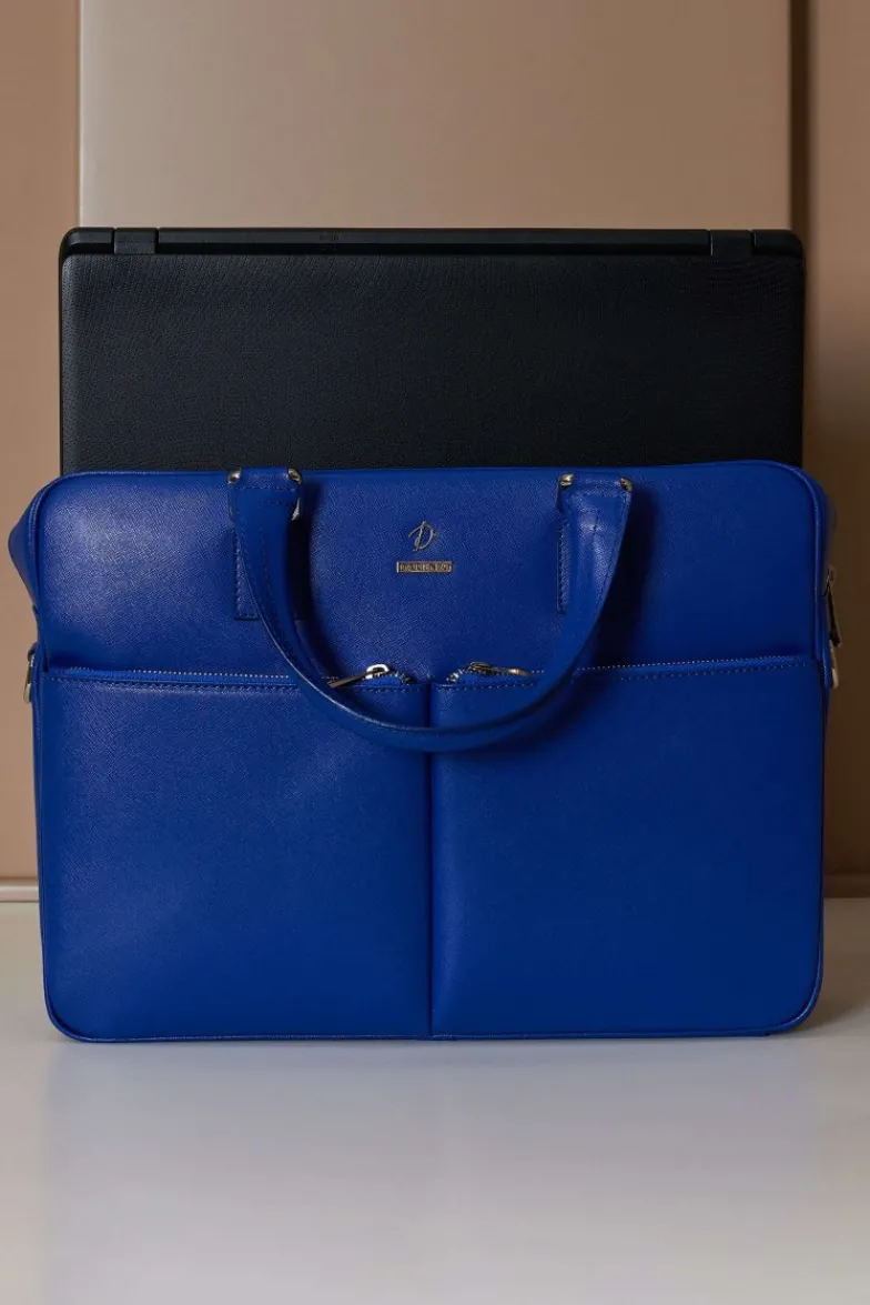 D'Arienzo Justin - Borsa Ventiquattrore in pelle di vitello bluette saffiano con doppia tasca