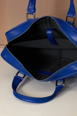 D'Arienzo Justin - Borsa Ventiquattrore in pelle di vitello bluette saffiano con doppia tasca