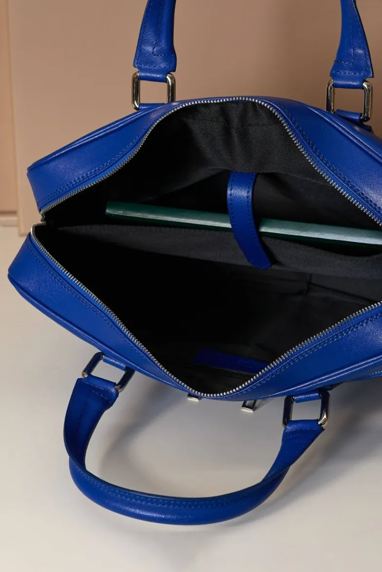D'Arienzo Justin - Borsa Ventiquattrore in pelle di vitello bluette saffiano con doppia tasca