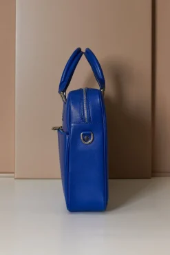 D'Arienzo Justin - Borsa Ventiquattrore in pelle di vitello bluette saffiano con doppia tasca