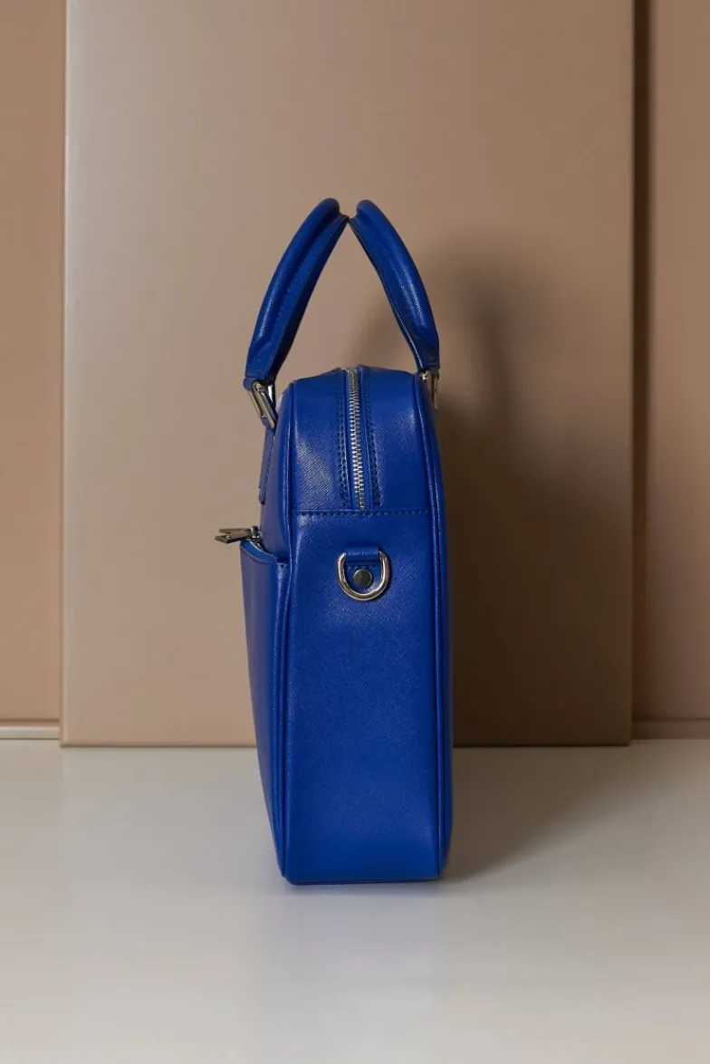 D'Arienzo Justin - Borsa Ventiquattrore in pelle di vitello bluette saffiano con doppia tasca
