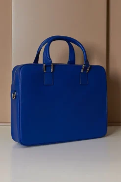 D'Arienzo Justin - Borsa Ventiquattrore in pelle di vitello bluette saffiano con doppia tasca