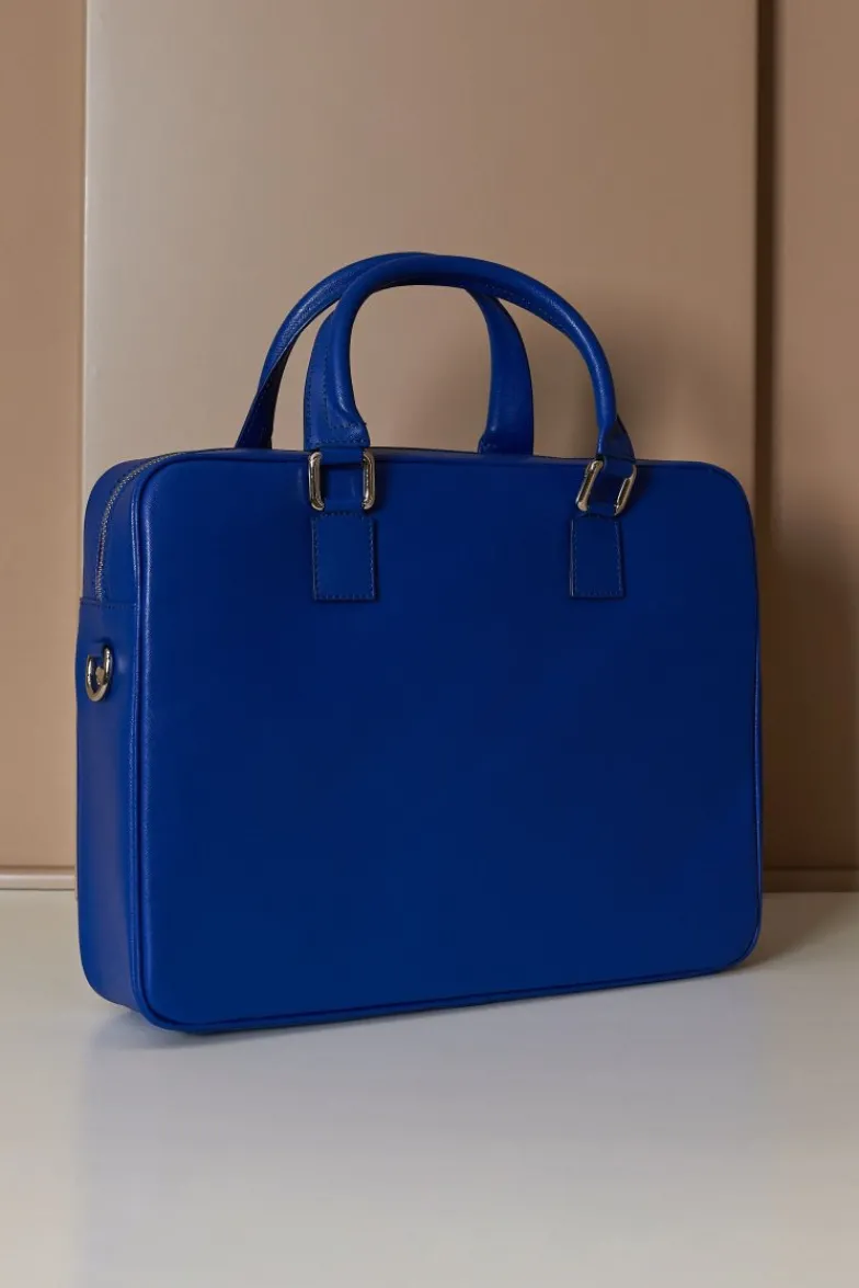 D'Arienzo Justin - Borsa Ventiquattrore in pelle di vitello bluette saffiano con doppia tasca
