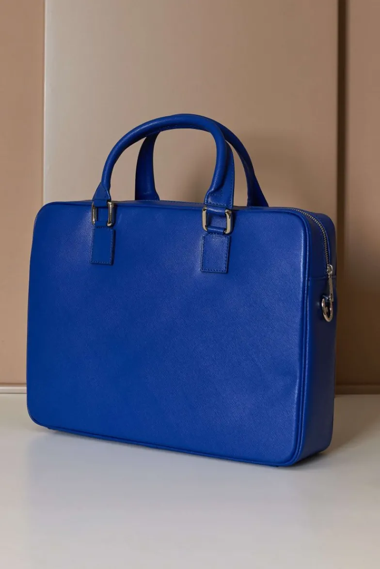 D'Arienzo Justin - Borsa Ventiquattrore in pelle di vitello bluette saffiano con doppia tasca
