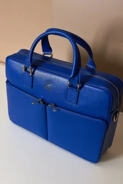 D'Arienzo Justin - Borsa Ventiquattrore in pelle di vitello bluette saffiano con doppia tasca