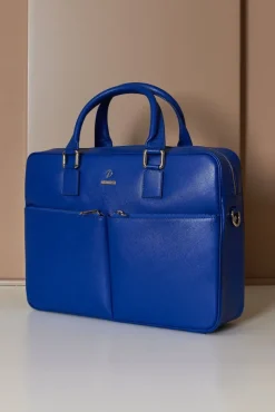 D'Arienzo Justin - Borsa Ventiquattrore in pelle di vitello bluette saffiano con doppia tasca