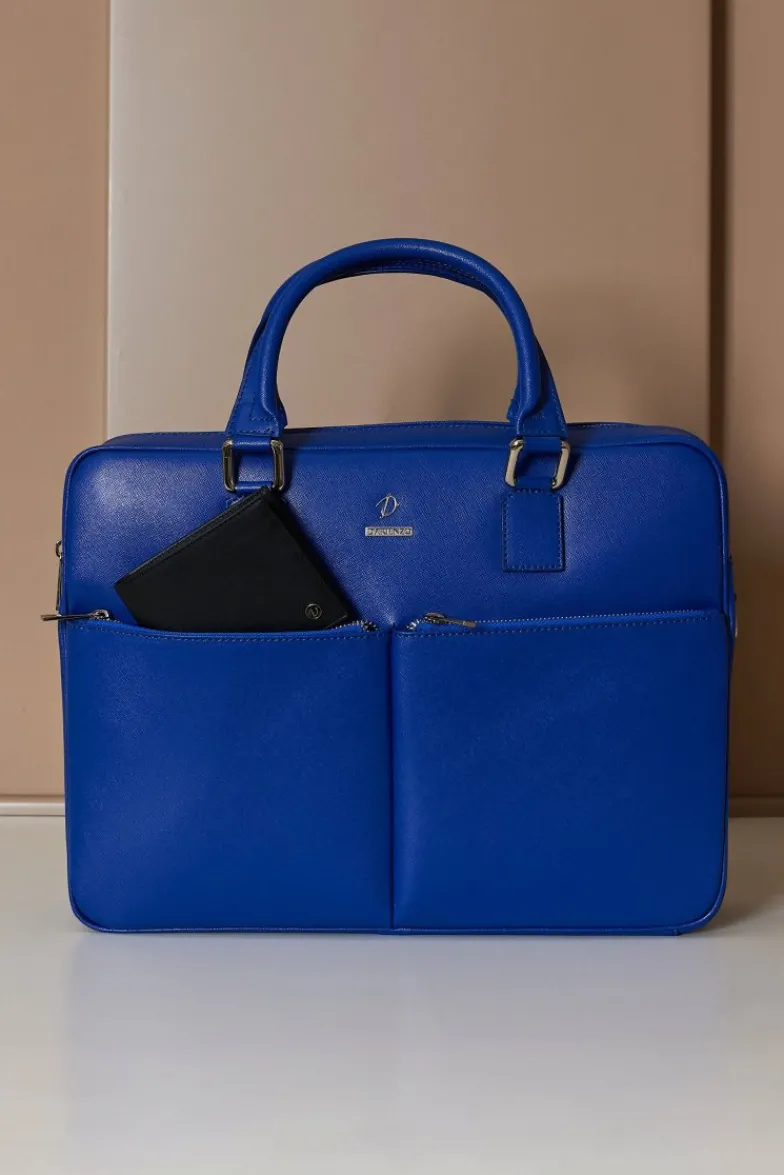 D'Arienzo Justin - Borsa Ventiquattrore in pelle di vitello bluette saffiano con doppia tasca