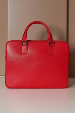 D'Arienzo Justin - Borsa Ventiquattrore in pelle di vitello rosso saffiano doppia tasca