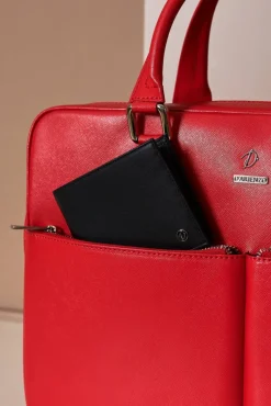 D'Arienzo Justin - Borsa Ventiquattrore in pelle di vitello rosso saffiano doppia tasca