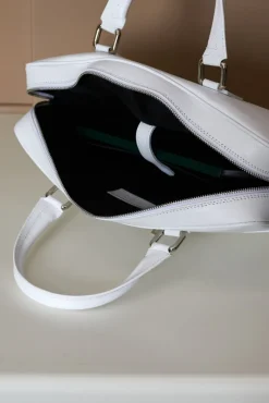 D'Arienzo Justin - Borsa Ventiquattrore in pelle di vitello bianca saffiano con doppia tasca