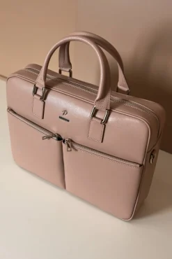 D'Arienzo Justin - Borsa Ventiquattrore in pelle di vitello beige saffiano doppia tasca