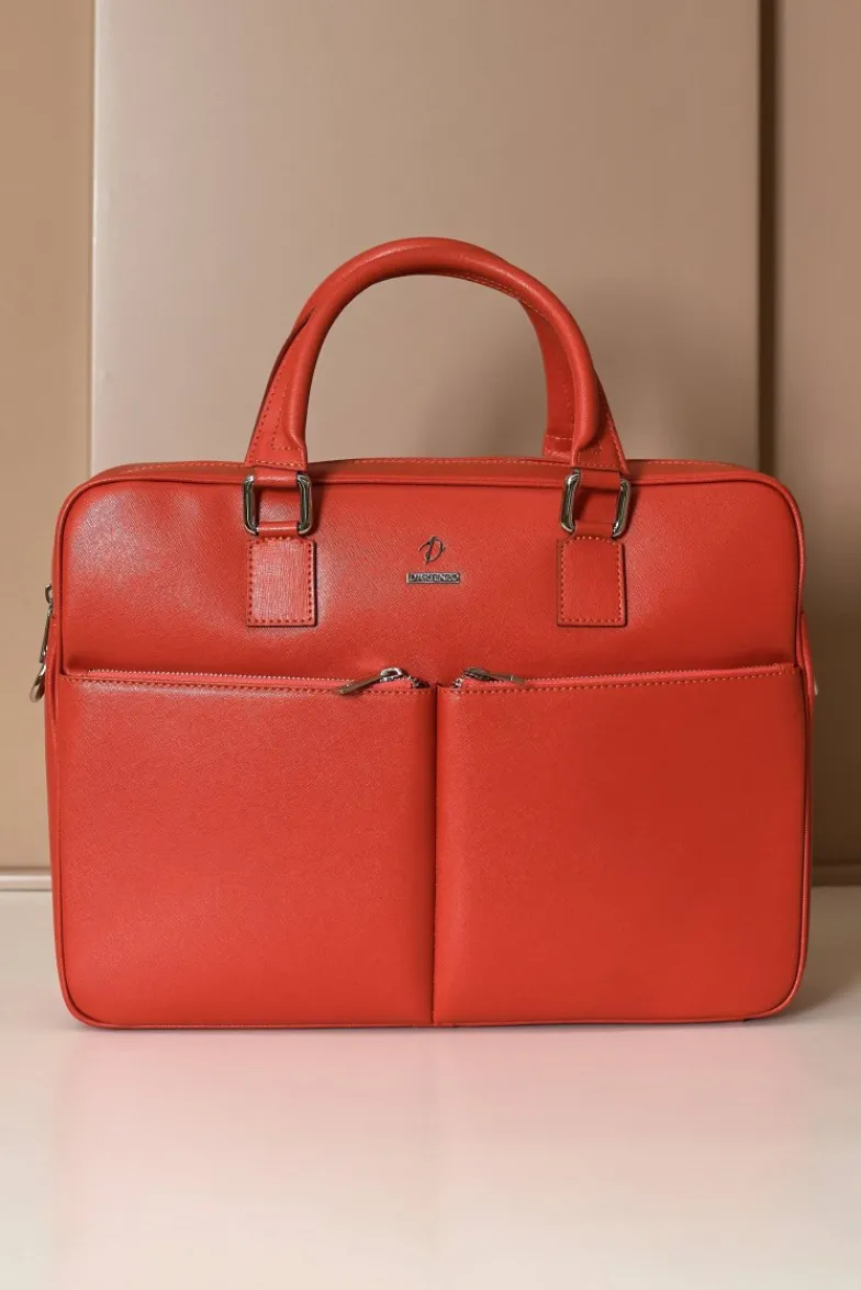 D'Arienzo Justin - Borsa Ventiquattrore in pelle di vitello arancione saffiano doppia tasca