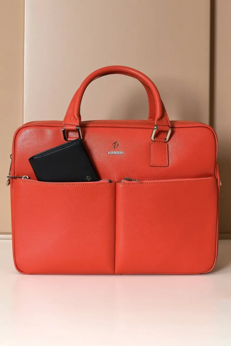 D'Arienzo Justin - Borsa Ventiquattrore in pelle di vitello arancione saffiano doppia tasca