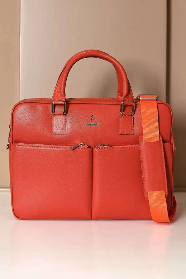 D'Arienzo Justin - Borsa Ventiquattrore in pelle di vitello arancione saffiano doppia tasca