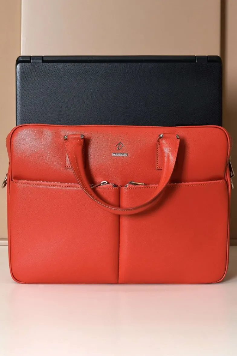 D'Arienzo Justin - Borsa Ventiquattrore in pelle di vitello arancione saffiano doppia tasca