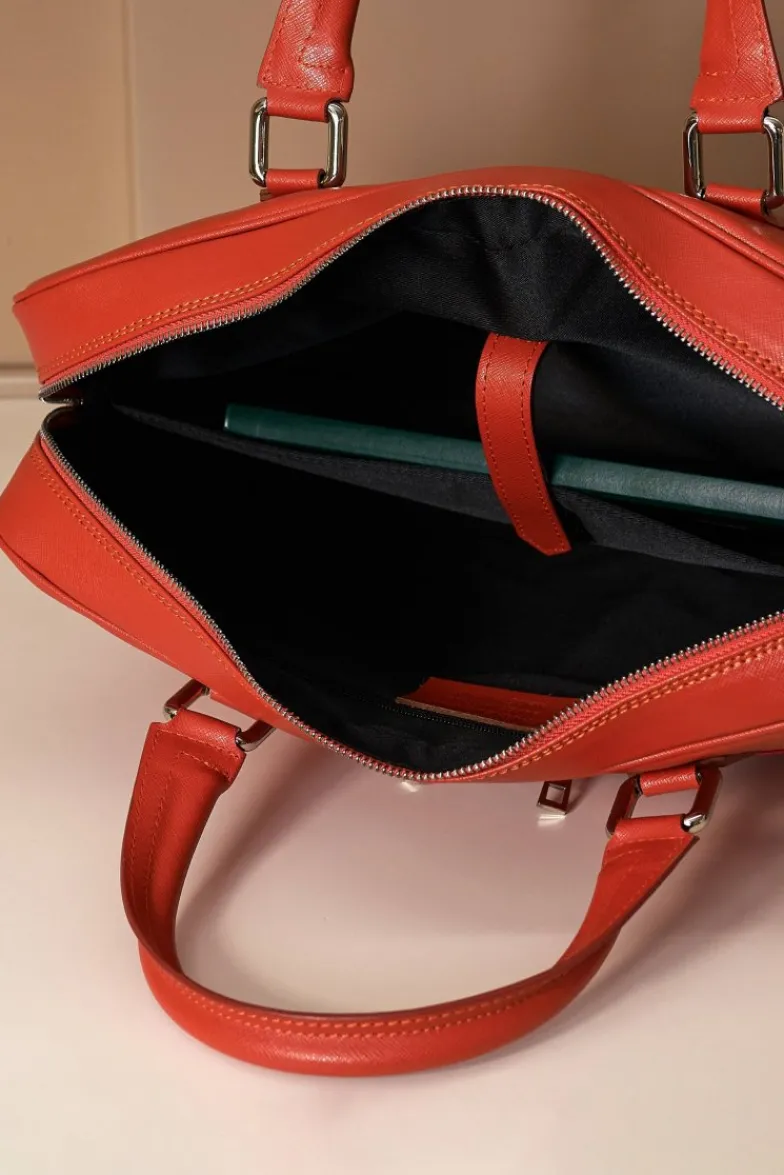 D'Arienzo Justin - Borsa Ventiquattrore in pelle di vitello arancione saffiano doppia tasca