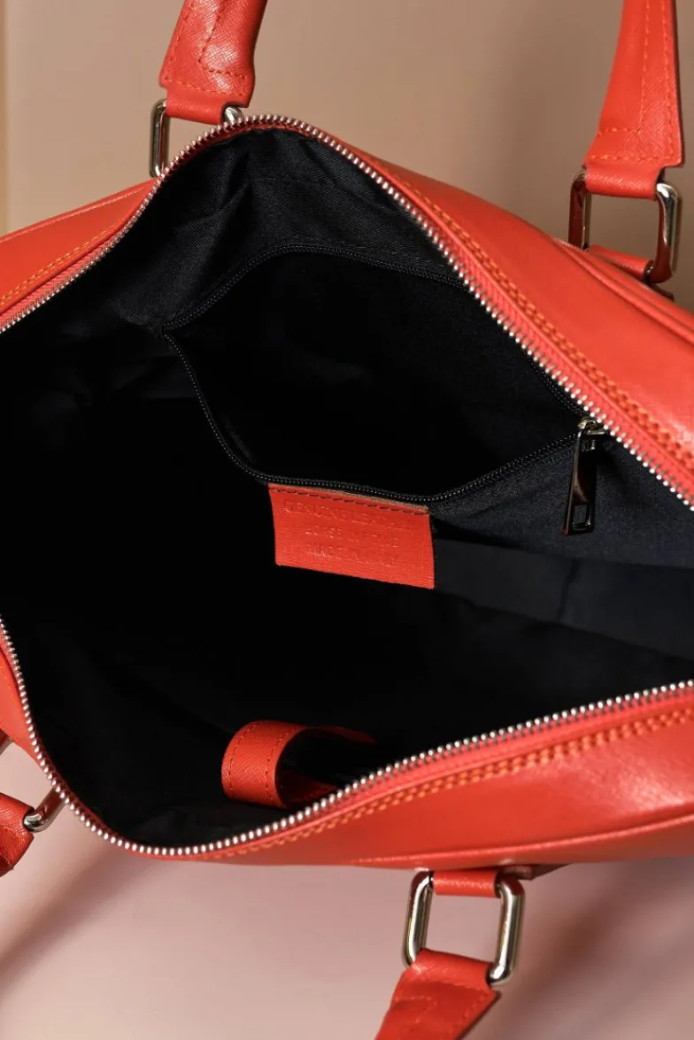 D'Arienzo Justin - Borsa Ventiquattrore in pelle di vitello arancione saffiano doppia tasca