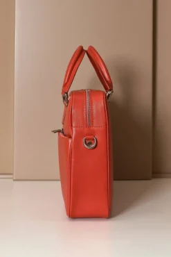 D'Arienzo Justin - Borsa Ventiquattrore in pelle di vitello arancione saffiano doppia tasca