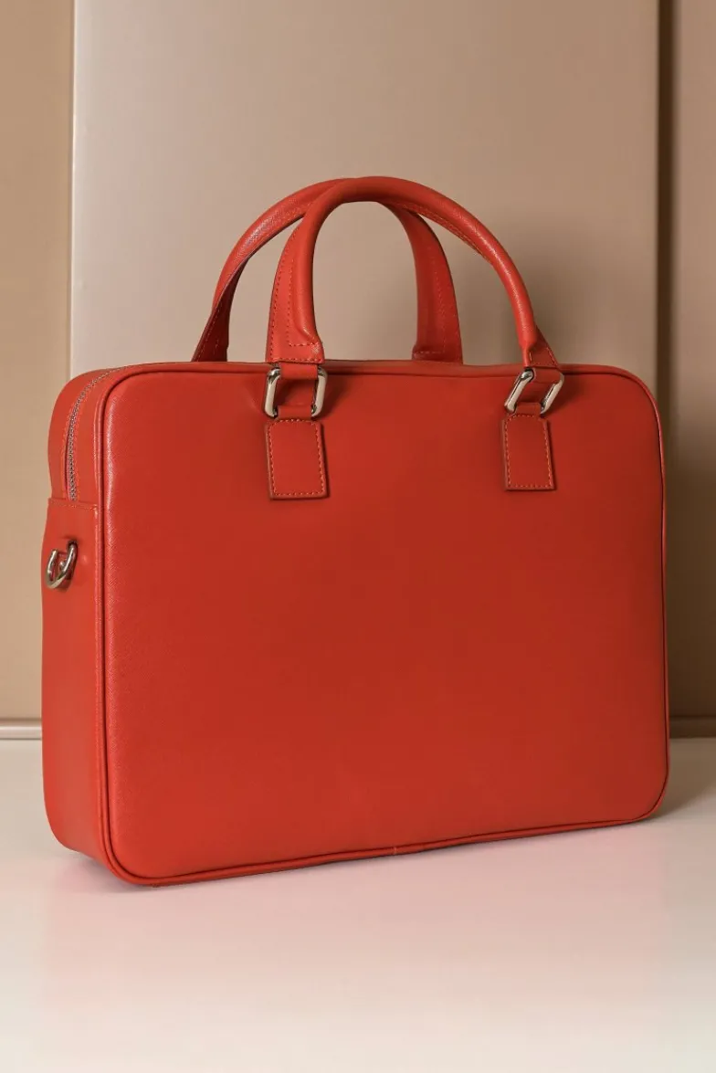D'Arienzo Justin - Borsa Ventiquattrore in pelle di vitello arancione saffiano doppia tasca