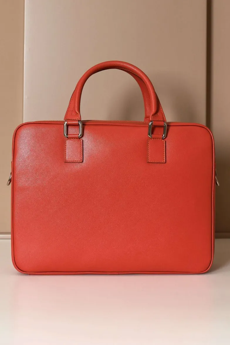 D'Arienzo Justin - Borsa Ventiquattrore in pelle di vitello arancione saffiano doppia tasca