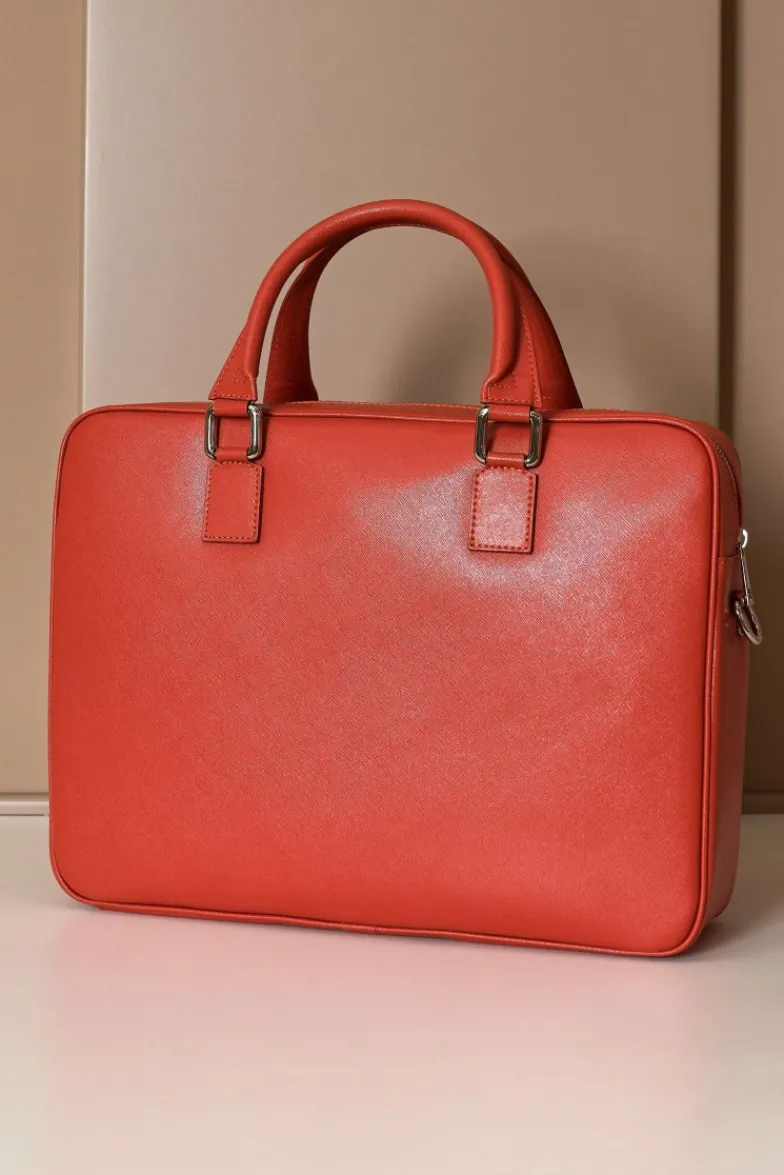 D'Arienzo Justin - Borsa Ventiquattrore in pelle di vitello arancione saffiano doppia tasca