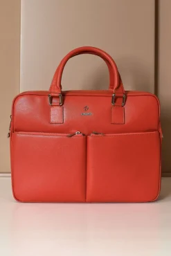 D'Arienzo Justin - Borsa Ventiquattrore in pelle di vitello arancione saffiano doppia tasca