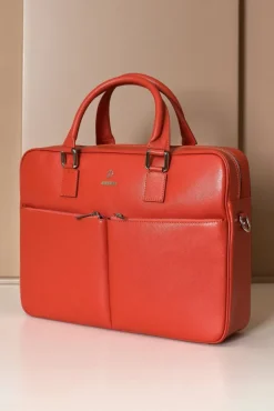 D'Arienzo Justin - Borsa Ventiquattrore in pelle di vitello arancione saffiano doppia tasca