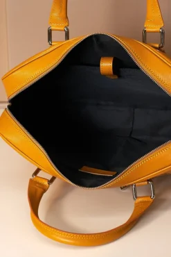 D'Arienzo Justin - Borsa Ventiquattrore in pelle di vitello ocra saffiano con doppia tasca