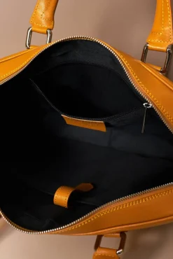 D'Arienzo Justin - Borsa Ventiquattrore in pelle di vitello ocra saffiano con doppia tasca