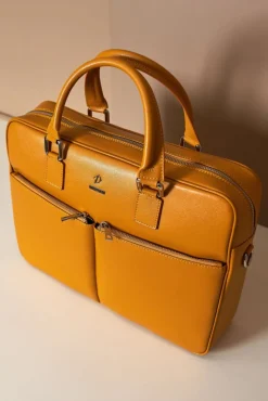 D'Arienzo Justin - Borsa Ventiquattrore in pelle di vitello ocra saffiano con doppia tasca