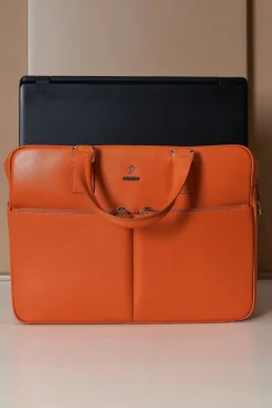 D'Arienzo Justin - Borsa Ventiquattrore in pelle di vitello arancio saffiano doppia tasca