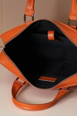 D'Arienzo Justin - Borsa Ventiquattrore in pelle di vitello arancio saffiano doppia tasca