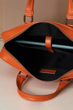 D'Arienzo Justin - Borsa Ventiquattrore in pelle di vitello arancio saffiano doppia tasca