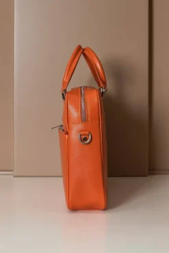 D'Arienzo Justin - Borsa Ventiquattrore in pelle di vitello arancio saffiano doppia tasca