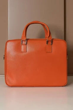D'Arienzo Justin - Borsa Ventiquattrore in pelle di vitello arancio saffiano doppia tasca