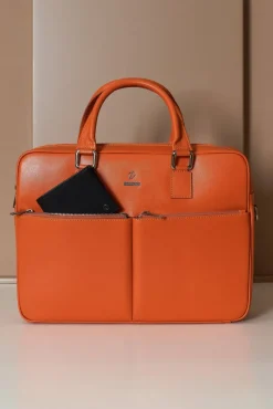 D'Arienzo Justin - Borsa Ventiquattrore in pelle di vitello arancio saffiano doppia tasca