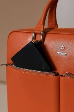 D'Arienzo Justin - Borsa Ventiquattrore in pelle di vitello arancio saffiano doppia tasca