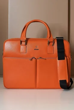 D'Arienzo Justin - Borsa Ventiquattrore in pelle di vitello arancio saffiano doppia tasca
