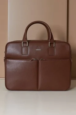 D'Arienzo Justin - Borsa Ventiquattrore in pelle di vitello marrone saffiano con doppia tasca