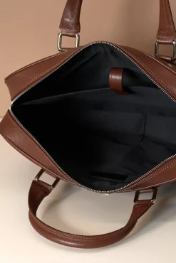D'Arienzo Justin - Borsa Ventiquattrore in pelle di vitello marrone saffiano con doppia tasca