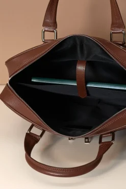 D'Arienzo Justin - Borsa Ventiquattrore in pelle di vitello marrone saffiano con doppia tasca