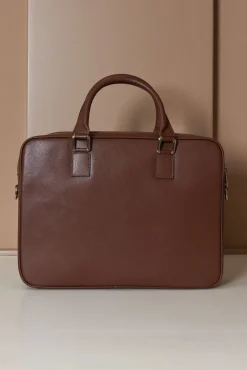 D'Arienzo Justin - Borsa Ventiquattrore in pelle di vitello marrone saffiano con doppia tasca